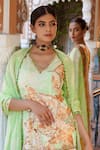 Ankur J_Green Habutai Silk Printed Sequins V-neck Floral Mix Kurta Gharara Set _Online_at_Aza_Fashions