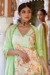 Ankur J_Green Habutai Silk Printed Sequins V-neck Floral Mix Anarkali Palazzo Set _Online_at_Aza_Fashions