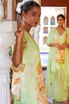 Buy_Ankur J_Green Habutai Silk Printed Sequins V-neck Floral Mix Anarkali Palazzo Set _Online_at_Aza_Fashions