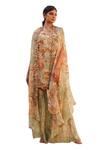 Buy_Ankur J_Green Habutai Silk Printed Sequins Cape Open Neck Mix Asymmetric Gharara Set _Online_at_Aza_Fashions