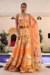 Buy_Ankur J_Orange Habutai Silk Printed Combination V-neck Floral Mix Lehenga Set _at_Aza_Fashions