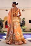 Shop_Ankur J_Orange Habutai Silk Printed Combination V-neck Floral Mix Lehenga Set _at_Aza_Fashions