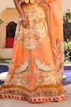 Shop_Ankur J_Orange Habutai Silk Printed Combination V-neck Floral Mix Lehenga Set _Online_at_Aza_Fashions