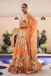 Buy_Ankur J_Orange Habutai Silk Printed Combination V-neck Floral Mix Lehenga Set 