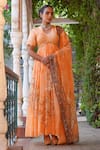 Buy_Ankur J_Orange Habutai Silk Printed Combination Embellished Anarkali With Dupatta _at_Aza_Fashions