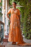 Buy_Ankur J_Orange Habutai Silk Printed Combination Embellished Anarkali With Dupatta _Online_at_Aza_Fashions