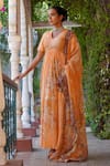 Buy_Ankur J_Orange Habutai Silk Printed Combination Embellished Anarkali With Dupatta 