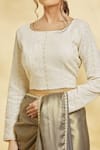 Shop_Adara Khan_Off White Chikankari Embroidered Saree Blouse_Online_at_Aza_Fashions