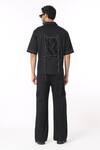 Shop_Dark Hour_Black Cotton Satin Embroidered Stone Half Sleeve Tape Detail Shirt And Pant Set _at_Aza_Fashions