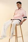 Buy_Dark Hour_Pink 100% Cotton Poplin Color Blocked Braided Silk Work Shirt _Online_at_Aza_Fashions