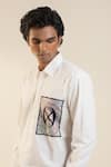 Dark Hour_White Cotton, Silk Patchwork Marble Effect Pocket Shirt_Online_at_Aza_Fashions