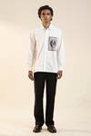 Buy_Dark Hour_White Cotton, Silk Patchwork Marble Effect Pocket Shirt_Online_at_Aza_Fashions
