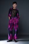 Dark Hour_Black Modal Satin Printed Abstract Shirt And Pant Set _at_Aza_Fashions