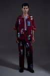 Buy_Dark Hour_Maroon Cotton Satin Printed Abstract Button Down Shirt And Pant Set _at_Aza_Fashions