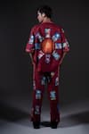 Shop_Dark Hour_Maroon Cotton Satin Printed Abstract Button Down Shirt And Pant Set _at_Aza_Fashions