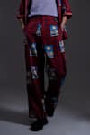 Dark Hour_Maroon Cotton Satin Printed Abstract Button Down Shirt And Pant Set _Online_at_Aza_Fashions