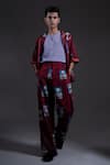 Buy_Dark Hour_Maroon Cotton Satin Printed Abstract Button Down Shirt And Pant Set _Online_at_Aza_Fashions