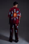 Buy_Dark Hour_Maroon Cotton Satin Printed Abstract Button Down Shirt And Pant Set 