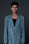 Shop_Dark Hour_Green 100% Cotton Suiting Print Geometric Jacket With Pant _Online_at_Aza_Fashions