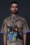 Buy_Dark Hour_Beige Cotton Satin Print Abstract Bug Shirt _Online_at_Aza_Fashions