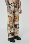 Dark Hour_Beige Handloom Cotton Print Circus Inspired Pant _at_Aza_Fashions