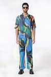 Buy_Dark Hour_Blue Modal Satin Lining Viscose Crepe Print Abstract Bloom Shirt With Pant _at_Aza_Fashions