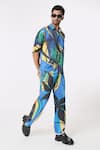 Shop_Dark Hour_Blue Modal Satin Lining Viscose Crepe Print Abstract Bloom Shirt With Pant _at_Aza_Fashions