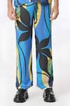 Dark Hour_Blue Modal Satin Lining Viscose Crepe Print Abstract Memory Lane Pant _Online_at_Aza_Fashions