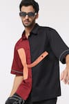 Buy_Dark Hour_Multi Color Cotton Satin Colorblocked Tape Shirt _at_Aza_Fashions