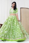 Shop_Yuvrani Jaipur_Green Chanderi Printed Floral Round Lehenga Set _at_Aza_Fashions