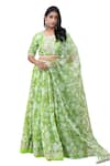 Yuvrani Jaipur_Green Chanderi Printed Floral Round Lehenga Set _Online_at_Aza_Fashions