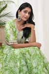 Buy_Yuvrani Jaipur_Green Chanderi Printed Floral Round Lehenga Set 