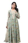 Buy_Yuvrani Jaipur_Green Chanderi Printed Floral Round Gota Embroidered Kurta Pant Set _Online_at_Aza_Fashions