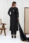 Shop_Yuvrani Jaipur_Black Silk Embroidered Gota V Neck Kurta Pant Set _at_Aza_Fashions