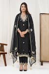 Yuvrani Jaipur_Black Silk Embroidered Gota V Neck Kurta Pant Set _Online_at_Aza_Fashions