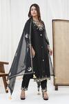 Buy_Yuvrani Jaipur_Black Silk Embroidered Gota V Neck Kurta Pant Set _Online_at_Aza_Fashions