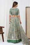 Shop_Yuvrani Jaipur_Green Chanderi Printed Floral Round Embroidered Lehenga Set _at_Aza_Fashions