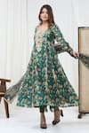 Yuvrani Jaipur_Green Chanderi Organza Print Floral Round Kurta And Pant Set _Online_at_Aza_Fashions