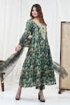 Buy_Yuvrani Jaipur_Green Chanderi Organza Print Floral Round Kurta And Pant Set _Online_at_Aza_Fashions