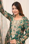 Yuvrani Jaipur_Green Chanderi Organza Print Floral Round Kurta And Pant Set _at_Aza_Fashions