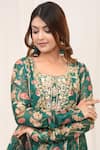 Buy_Yuvrani Jaipur_Green Chanderi Organza Print Floral Round Kurta And Pant Set 