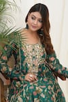 Shop_Yuvrani Jaipur_Green Chanderi Organza Print Floral Round Kurta And Pant Set 