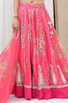 Yuvrani Jaipur_Pink Chanderi Organza Print Floral Round Blouse And Lehenga Set _Online_at_Aza_Fashions