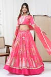 Buy_Yuvrani Jaipur_Pink Chanderi Organza Print Floral Round Blouse And Lehenga Set _Online_at_Aza_Fashions