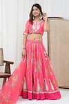 Shop_Yuvrani Jaipur_Pink Chanderi Organza Print Floral Round Blouse And Lehenga Set _Online_at_Aza_Fashions