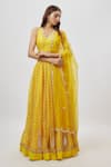 Buy_Yuvrani Jaipur_Yellow Chanderi Organza Print Floral Scallop Embroidered Blouse And Lehenga Set _at_Aza_Fashions