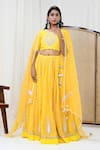 Buy_Yuvrani Jaipur_Yellow Chanderi Organza Print Floral Paisley Embroidered Blouse And Lehenga Set _at_Aza_Fashions