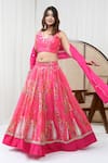 Buy_Yuvrani Jaipur_Pink Chanderi Organza Print Floral V-neck Embroidered Blouse And Lehenga Set _at_Aza_Fashions