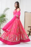 Shop_Yuvrani Jaipur_Pink Chanderi Organza Print Floral V-neck Embroidered Blouse And Lehenga Set _at_Aza_Fashions