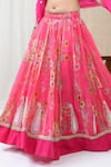 Yuvrani Jaipur_Pink Chanderi Organza Print Floral V-neck Embroidered Blouse And Lehenga Set _Online_at_Aza_Fashions